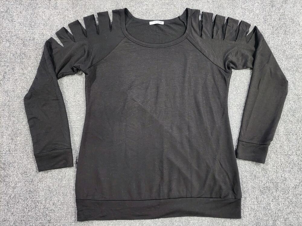 P.S. KATE KNIT Top Black Slashed Cutout Shoulder Women's Size Medium M no SZ Tag